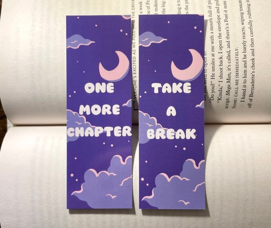 Dreamy One More Chapter/Take a Break Double Sided Whimsical Bookmark - Moons, Clouds, and Stars