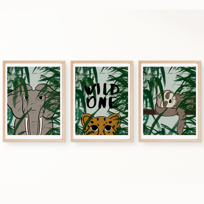 Jungle Nursery Wall Art Bundle | Set of Three | Jungle Animal Art